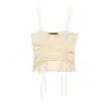 Camisole de renda pura e sedutora com retalhos, franzido e alça de amarração, top de verão justo e curto para mulheres