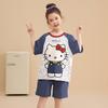 Pijama Mãe e Filha Verão Manga Curta Algodão Puro Fino Infantil Meninas Pequenas Crianças Médias e Grandes Roupa de Casa Conjunto Feminino