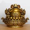 Cuenco del Tesoro de Cobre con Adorno de Sapo Dorado de Tres Patas, Sapo Real de Tres Patas de Cobre para Sala de Estar, Inauguración de Casa, Apertura de Tienda, Regalo