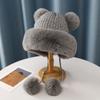 Outono e inverno das mulheres de algodão cashmere pullover cap três fios bola bonito velo forrado grosso à prova de frio quente cor sólida chapéu de malha