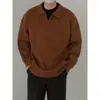 Nuevo suéter de punto para otoño e invierno con cuello en V y solapas para hombres y parejas, chaqueta de punto lisa holgada vintage en estilo retro