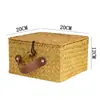 Cesta de Almacenamiento Tejida de Paja con Tapa, Caja de Regalo Tejida para Boda, Caja de Regalo para Acompañantes, Caja de Regalo de Ratán, Cesta de Almacenamiento para Boda