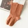 Calcetines Infantiles de Algodón de Fibra Larga en Stock, de Media Pantorrilla con Borde Acanalado, Color Sólido, Cómodos Calcetines Holgados, Calcetines Infantiles para Todas las Estaciones