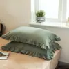 Fundas de almohada de algodón lavado clase a, algodón puro, un par de fundas de almohada grandes individuales para adultos, fundas de almohada con borde de algodón puro 48X74