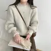Suéter Pulôver de Cor Sólida com Manga Lanterna, Estilo Coreano para Outono e Inverno, Novo Top de Malha Interno Elegante e Casual para Mulheres