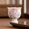 Taza de Cerámica con Ramo de Claveles Pintado a Mano por el Fabricante, Taza de Té Personal, Taza de Té para Juego de Té Kung Fu