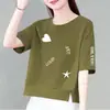Camiseta de manga corta estilo mamá para mujer, comercio exterior transfronterizo, nuevo estilo de verano, corte holgado, adelgazante, top estampado versátil