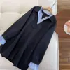 Estilo Francês Leve Romântico e Rejuvenescedor! Moletom Casual com Gola Lapela + Decote V + Listras Azuis e Decote V Curvo para Mulheres no Outono