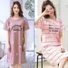 Camisola de verão feminina de manga curta, estilo coreano, plus size, solta e fofa, comprimento médio, pode ser usada fora de casa, pijama casual, roupa de casa