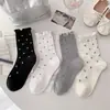 Calcetines de Encaje de Algodón Puro para Mujer Calcetines de Media Pantorrilla estilo miu de Malla Transpirables Japoneses Dulces Florales Lolita Caídos Largos