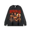 Rapper hiphop americano impresso pesado camiseta de manga comprida masculina e feminina lavada nas ruas retrô camiseta de manga curta