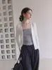 Cardigã de malha elegante estilo francês branco de seda de gelo com proteção solar para mulheres, top tipo xale casual fino de alta qualidade para o verão