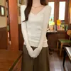 Malha Elegante e Suave com Decote em V Texturizada Slim de Manga Longa para Mulheres no Outono e Inverno Malha para Usar por Baixo Top Macio e Sedoso Pura Desejo