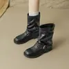 Nuevas botas de mujer hasta la pantorrilla 2026, botines casuales cómodos de otoño sin cordones, punta redonda, antideslizantes, planos para mujer