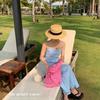 Chapéu de Praia de Férias à Beira-Mar Novo para Primavera e Verão Protetor Solar Estilo Perfumado Vermelho Fashion Socialite Topo Plano Aba Plana Chapéu de Sol Tendência