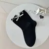 Meias com Laço no Calcanhar Femininas Meia de Cano Médio Verão Malha Fina Estilo Japonês Renda Menina Estilo Ballet Meias K Pile