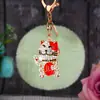 Chaveiro de Gato da Sorte para Carro com Cravação de Diamantes Pelúcia Fofo Pingente para Bolsa Feminina Argola de Chaveiro Presente Festivo