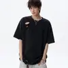 Camiseta de Manga Corta Ripped Tie-Dye Retro Americana para Hombre, Verano Diseño de Nicho Marca de Moda Camiseta de Manga Media Cuello Redondo para Hombre