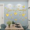 JM647 Espejo DIY en forma de corazón, pegatinas de pared acrílicas inglesas para habitación infantil, guardería, decoración del hogar, impermeable, autoadhesivo