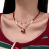 Nuevo collar de corazón de cereza de doble capa estilo pastoral de verano, dulce e inspirado en el bosque, exquisita y versátil cadena para la clavícula con cuentas