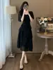 2026 Novo Vestido Preto Chiffon Elegante Estilo Hepburn de Alta Qualidade Exquisito Estilo Francês para Mulheres Verão Pequeno Vestido Preto