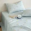 Sábana de cama de gasa de doble capa de algodón puro con lunares de colores, funda de edredón de una pieza 100% algodón, juego de sábanas ajustables engrosadas de tres piezas, apto para todas las estaciones