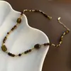 Collar de Piedra Ojo de Tigre con Cuentas Estilo Retro Maillard Otoño e Invierno Cadena para Clavícula Collar Elegante de Moda Joyería para Mujeres Alta Gama