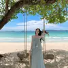 Vestido de Alcinha Sem Mangas Estilo Resort para Mulheres, Novo Estilo de Verão, Vestido Longo Plissado na Cor Menta, Emagrecedor e Elegante para Usar na Praia
