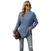 Sitio Independiente de Amazon 2025 Otoño e Invierno Transfronterizo Europeo y Americano Nuevo Top Camiseta de Manga Larga Dividida de Color Sólido con Cuello Redondo y Canalé