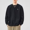 Suéter de manga larga con etiqueta pequeña bordada estilo japonés vintage para hombre, jersey de cuello redondo de marca de moda de otoño, top holgado para hombre y mujer que combina con todo.