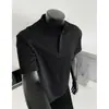 Camiseta Desestructurada Gris con Cuello Henry para Hombre, Camisa Polo Estilo Americano Verano 2026, Manga Corta, Top Fresco y Holgado