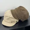 Boina retro americana de copa plana, gorra de vendedor de periódicos de pana, gorra versátil vintage lavada que hace que la cara se vea más pequeña, gorra de pico de pato de moda para mujer