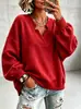 2026 Nova Roupa de Inverno Europeia Americana Transfronteiriça para Mulheres com Decote V, Manga Lanterna, Moletom Largo, Gola Redonda, Cor Sólida, Top Casual, Roupa de Fora