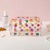 Bolsa de Maquiagem Transparente com Flores à Prova d'Água e Poeira para Viagem, Necessaire Portátil de PVC de Grande Capacidade