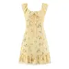Vestido de Verão 2026 para Mulheres, Moda Europeia e Americana, Estampa Xadrez, Babados, Mangas Curtas Volantes, Renda, G57752