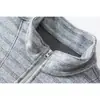 SANHOMME Moletom de meia-zip com gola alta estilo americano, listrado cinza, jaqueta masculina, top casual para primavera e outono 7081