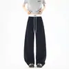 Diseño de patchwork retro americano, pantalones de chándal de pierna recta, pantalones deportivos holgados casuales y versátiles para mujer, pantalones largos hasta el suelo