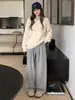 Pantalones Anchos de Pierna Ancha con Drapeado de Cintura Alta, Ajuste Delgado de Punto Suelto Casual Adelgazantes Largos