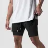 Nuevo Estilo Pantalones Cortos Deportivos de Malla para Hombre Doble Capa Tejidos de Secado Rápido Camuflaje Fitness Deportivos Casuales Estilo Americano de Cinco Puntos para Hombre
