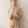 Cárdigan con Capucha de Punto de Cachemira para Mujer Otoño e Invierno Nuevo Grueso de Punto Trenzado Estilo Casual Perezoso Abrigo de Manga Larga Moderno