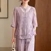 Conjunto Nuevo Estilo Chino 2026 Primavera/Verano para Mamá con Mangas de Longitud Media, Top y Pantalones de Moda Sueltos Casuales