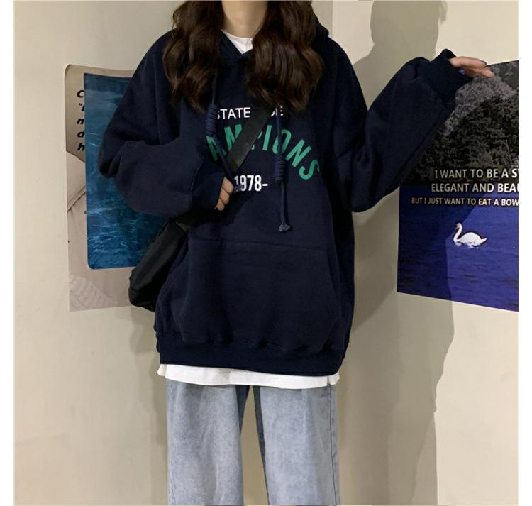 帮手描述图：连帽卫衣女2020秋季新款韩版字母印花薄款学生百