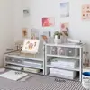 Suporte organizador de caixa de armazenamento para monitor de computador PAD, prateleira de armazenamento fofa, base de dois níveis para escritório, dormitório