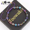 Pulseira Tecida de Pérolas de Arroz Douradas com Pedra Imperador Flor Roxa Cruzada Europeia e Americana, Pulseira de Joias Versátil para Casais para Uso Diário Atacado