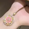 Novo Colar de Lótus Rosa Estilo Chinês para Mulheres, Pingente de Lótus em Filigrana Embossada Corrente para Suéter, Presente de Dia dos Namorados