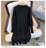Elegante Vestido Base Tejido Estilo Francés, Holgado y Favorecedor con Cuello con Volantes, Vestido Suéter de Maternidad Largo de Talla Grande para Mujer para Otoño e Invierno