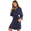 Comércio transfronteiriço europeu e americano plus size cor sólida modale algodão roupas de casa camisola solta pijama de renda feminino roupão de banho vestido matinal
