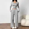 Moda casual de otoño e invierno para mujer europea y americana, pantalones anchos de pierna, pantalones rectos holgados de forro polar de color liso, pantalones largos deportivos, pantalones de chándal