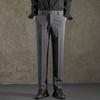 Pantalones de traje con cintura semielástica para hombre, rectos, casuales, negros, para vestir, de negocios, sin planchado, verticales, nuevos, combinables.