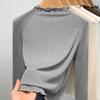 Camiseta Básica de Gola Média Alta Modal Feminina Outono/Inverno Slim-fit Emagrecimento Preta Manga Longa Camiseta Estilo Ocidental Top de Gola Média